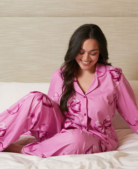 Belle Womens Bow Print Wide Leg Pyjama Set