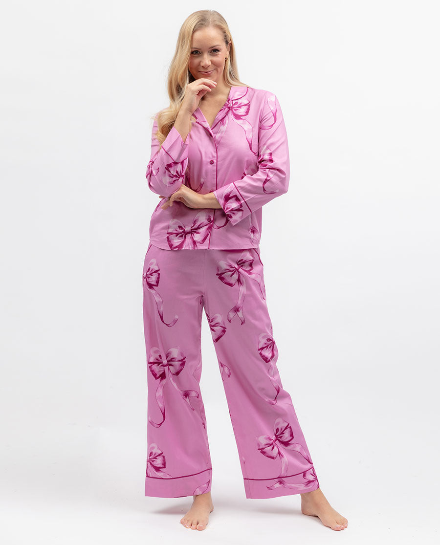 Belle Womens Bow Print Wide Leg Pyjama Set