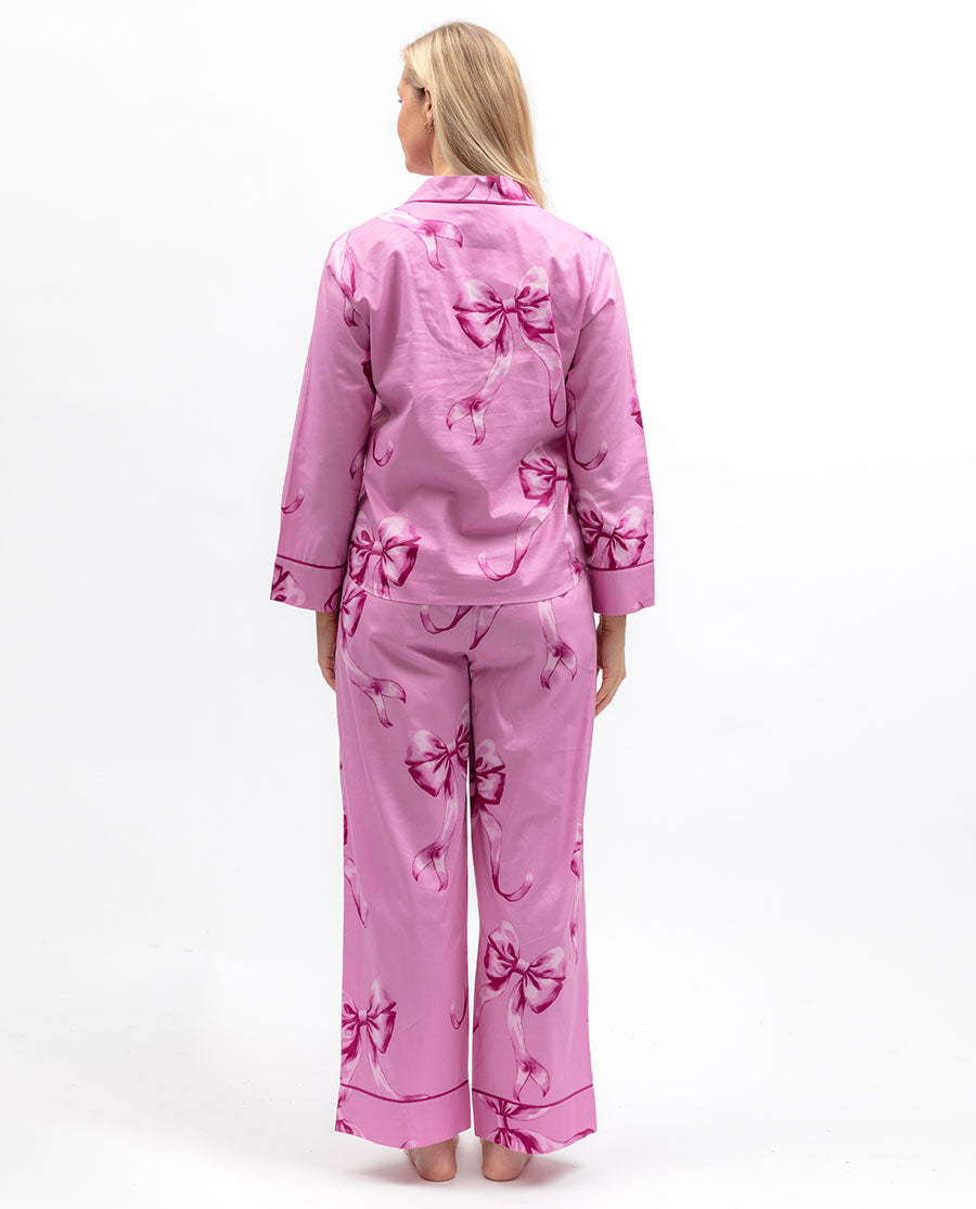 Womens Bow Print Wide Leg Pyjama Set
