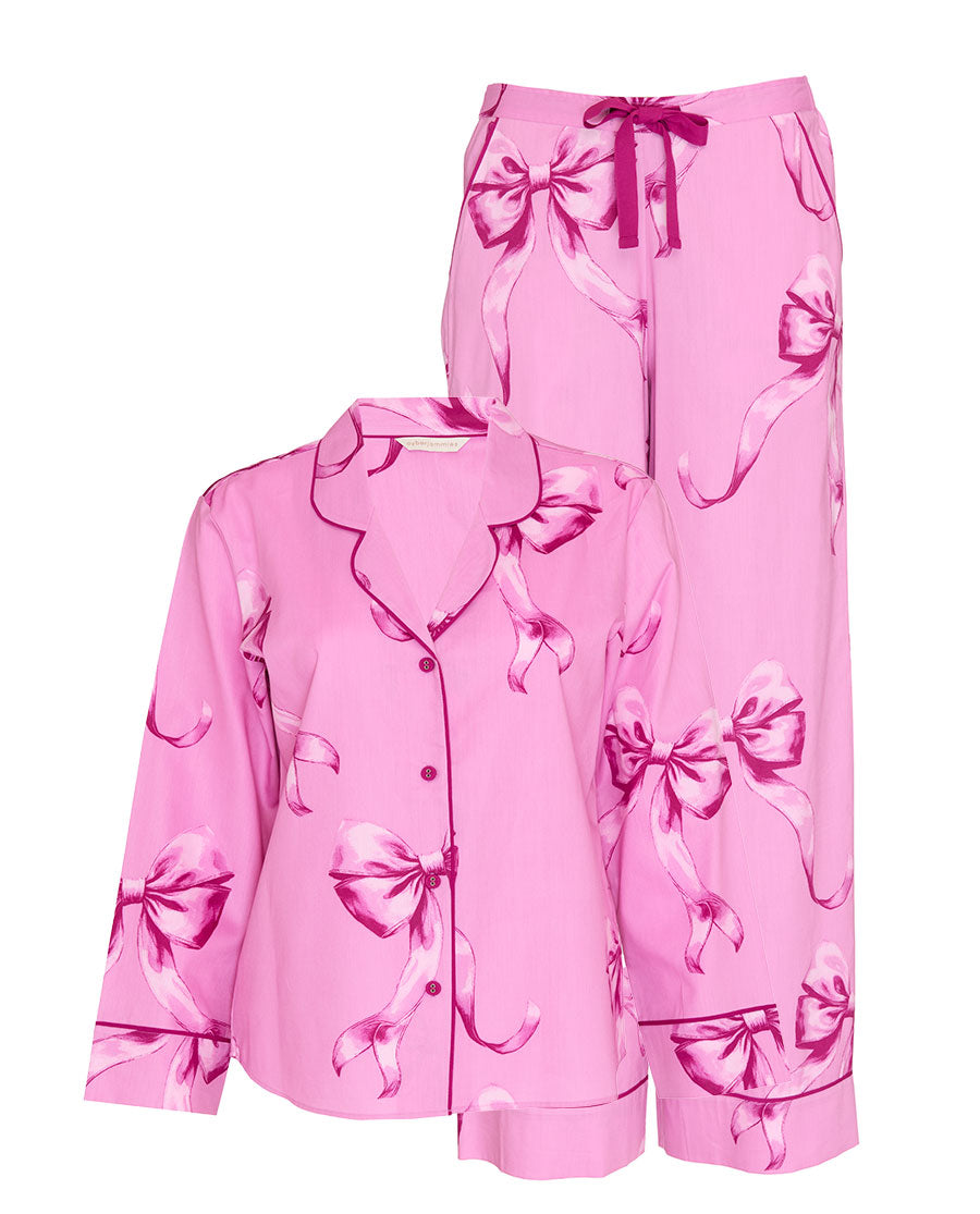 Womens Bow Print Wide Leg Pyjama Set
