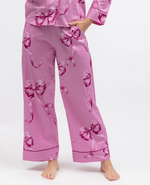 Belle Womens Bow Print Wide Leg Pyjama Bottoms