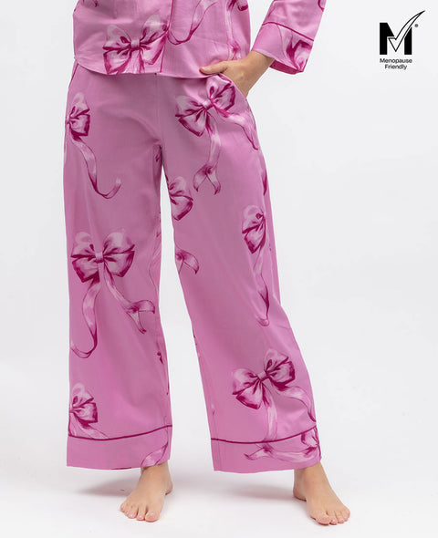 Belle Womens Bow Print Wide Leg Pyjama Bottoms