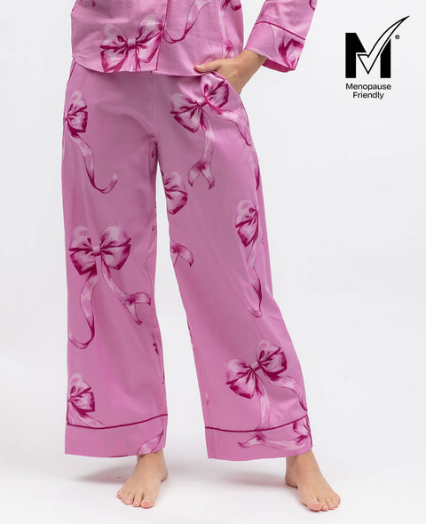 Belle Womens Bow Print Wide Leg Pyjama Bottoms
