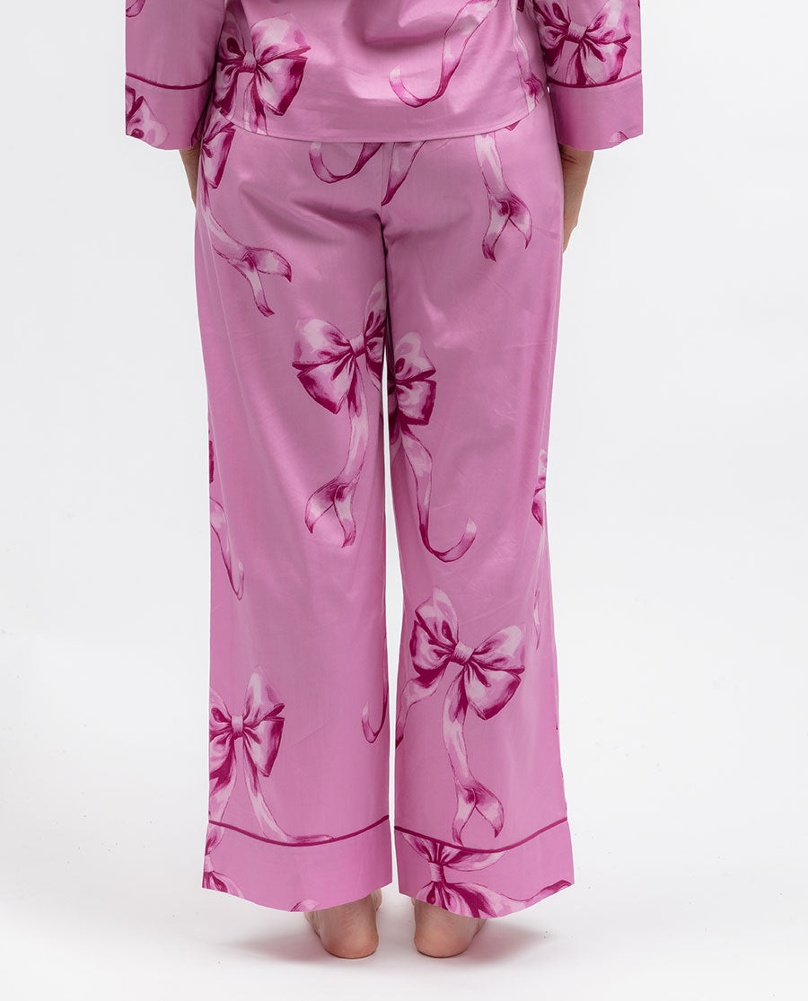 Belle Womens Bow Print Wide Leg Pyjama Bottoms