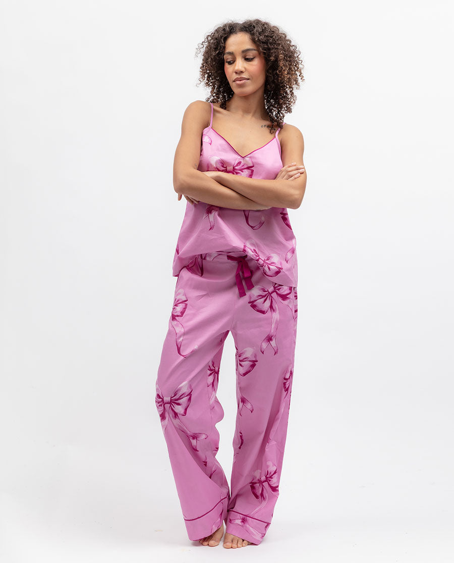 Womens Bow Print Wide Leg Pyjama Bottoms