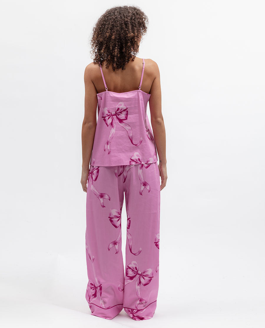 Womens Bow Print Wide Leg Pyjama Bottoms