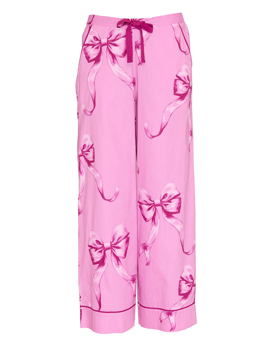 Womens Bow Print Wide Leg Pyjama Bottoms