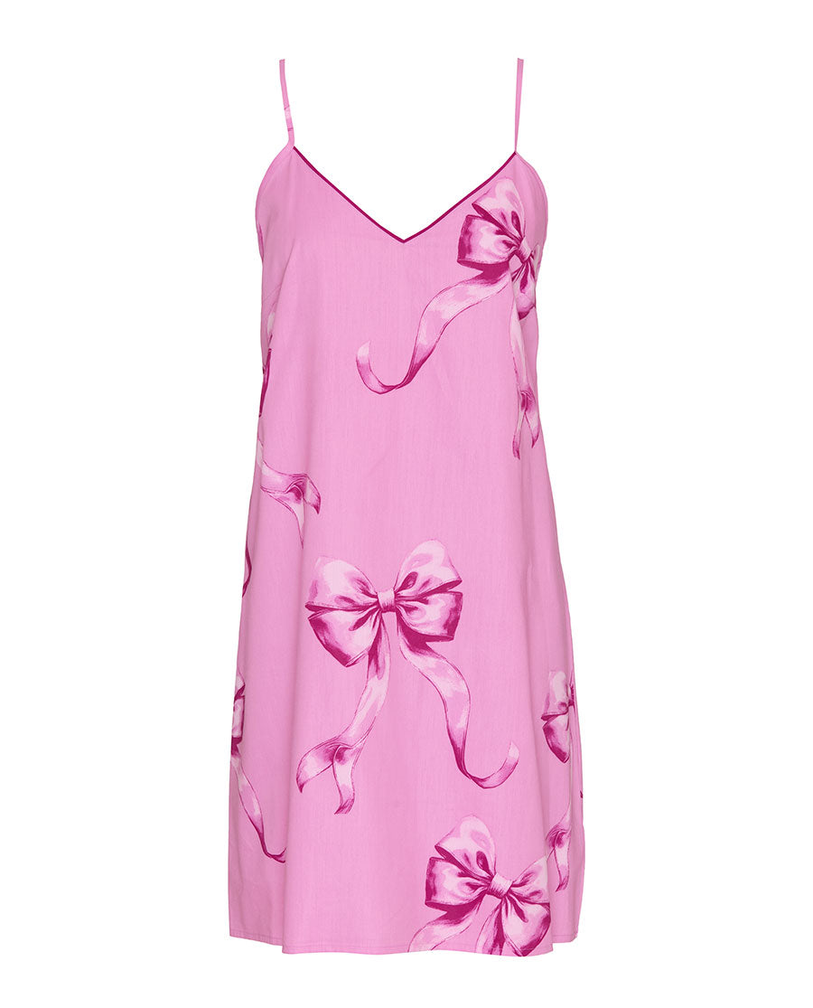 Womens Bow Print Strappy Short Nightdress