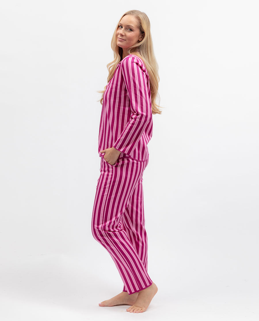 Womens Pink Printed Stripe Pyjama Set