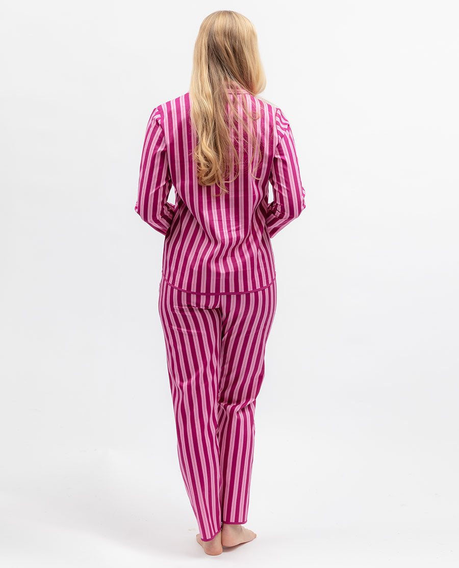 Womens Pink Printed Stripe Pyjama Set