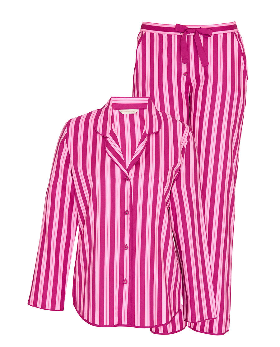 Womens Pink Printed Stripe Pyjama Set