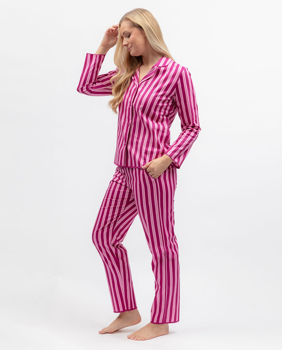 Womens Pink Printed Stripe Pyjama Top