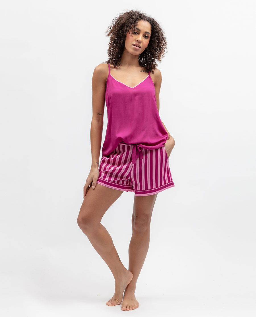 Womens Pink Printed Stripe Shorts