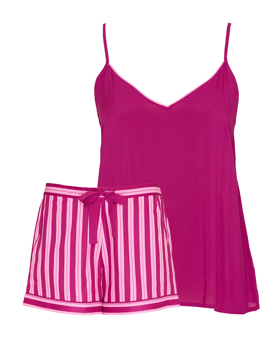 Womens Modal Cami and Pink Printed Stripe Shorty Set