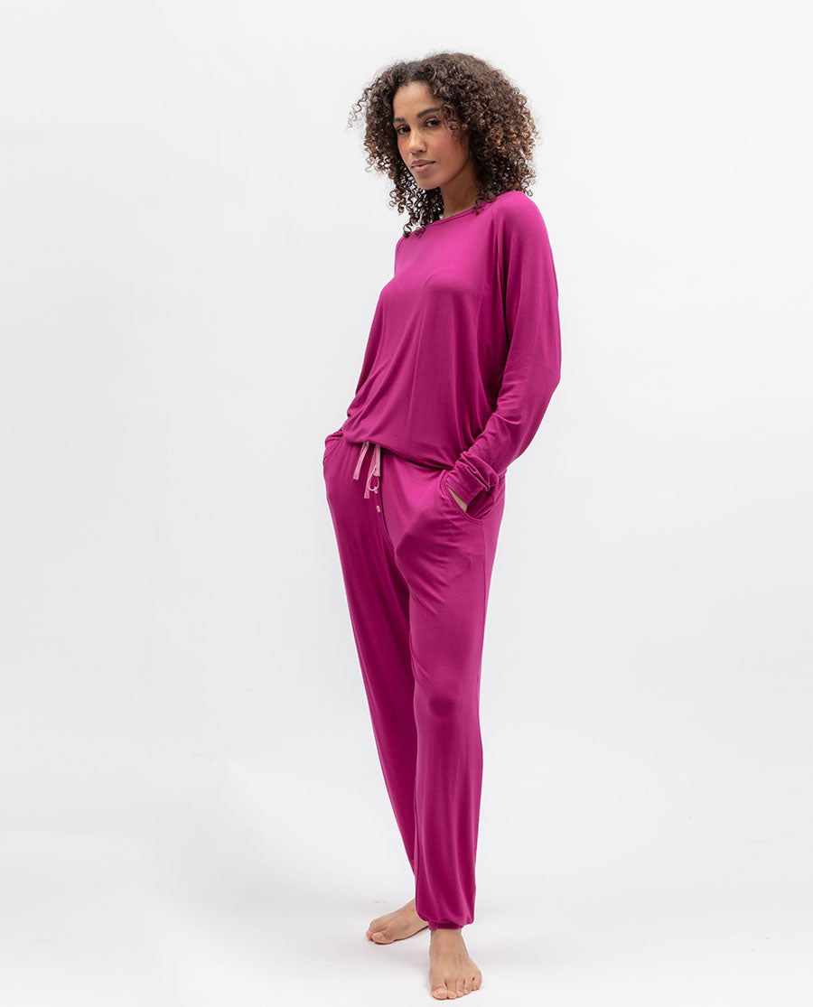Womens Pink Slouch Jersey Pyjama Set