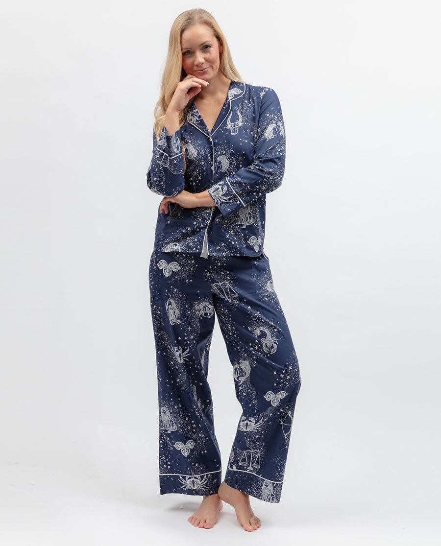 Celestial Nights Womens Zodiac Print Wide Leg Pyjama Set