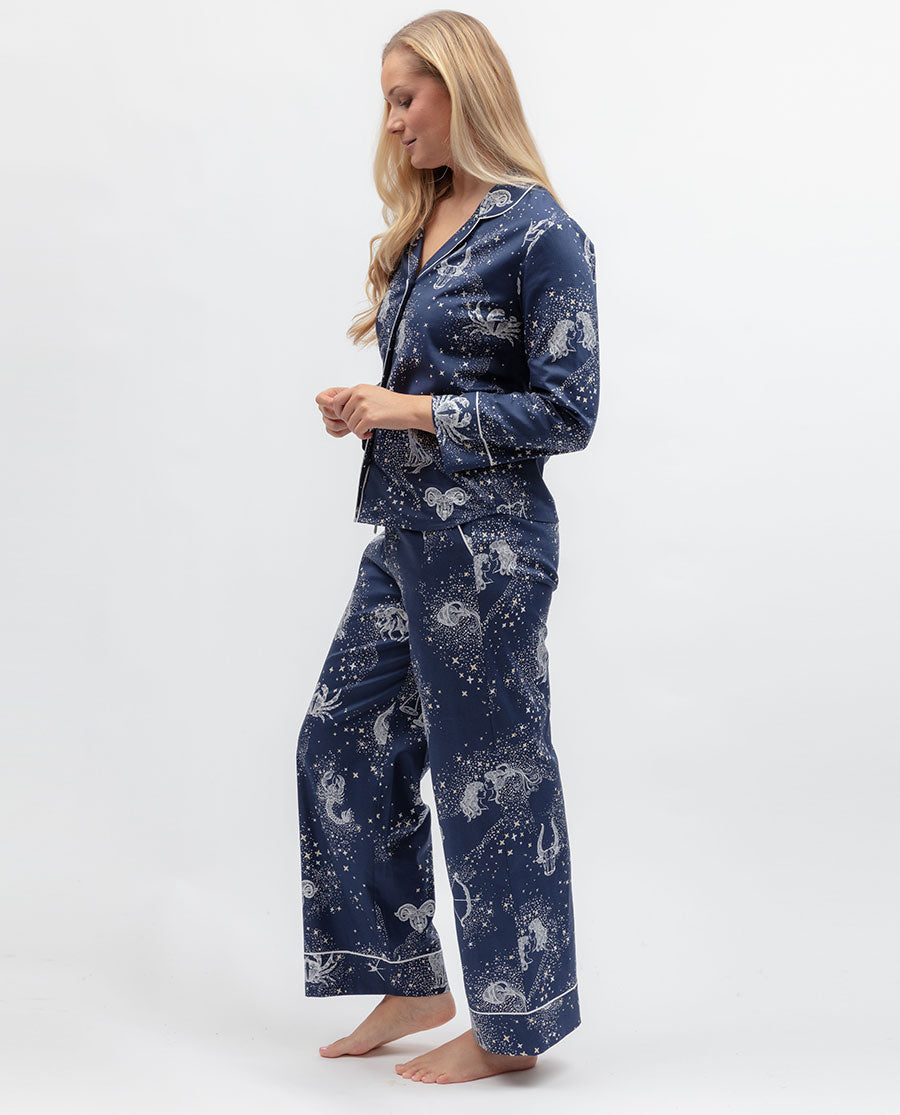 Womens Zodiac Print Wide Leg Pyjama Set