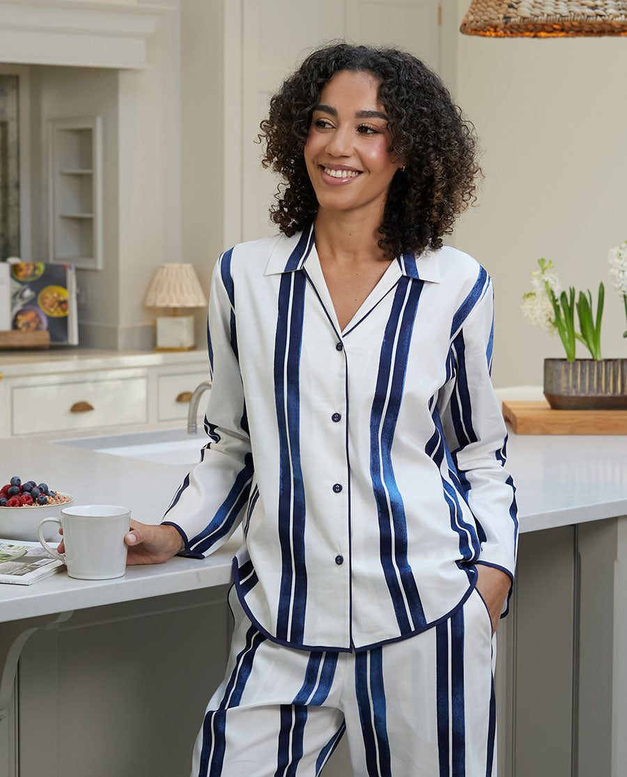 Celestial Nights Womens Printed Stripe Pyjama Top
