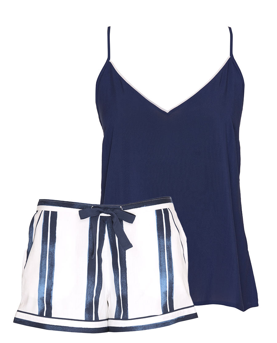 Celestial Nights Womens Modal Cami and Printed Stripe Shorty Set