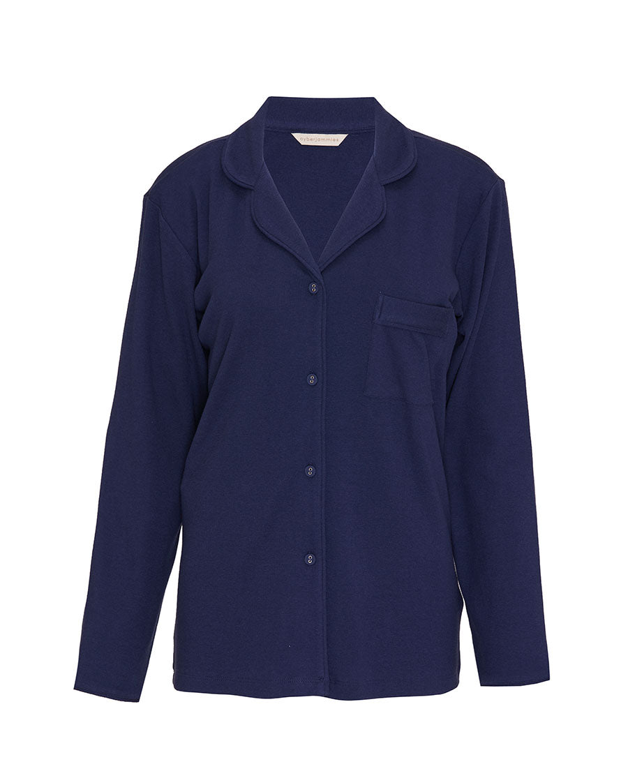 Blue Womens Revere Ribbed Jersey Pyjama Top