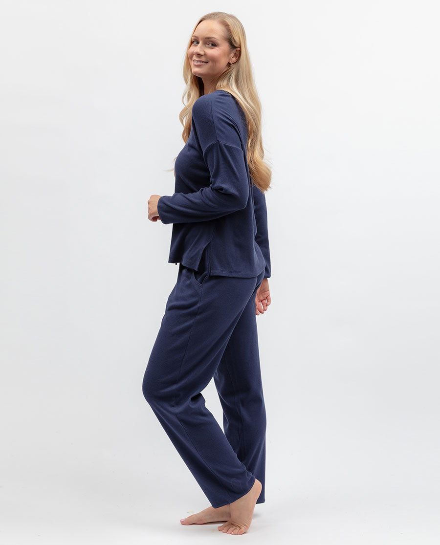 Blue Womens Slouch Ribbed Jersey Pyjama Set
