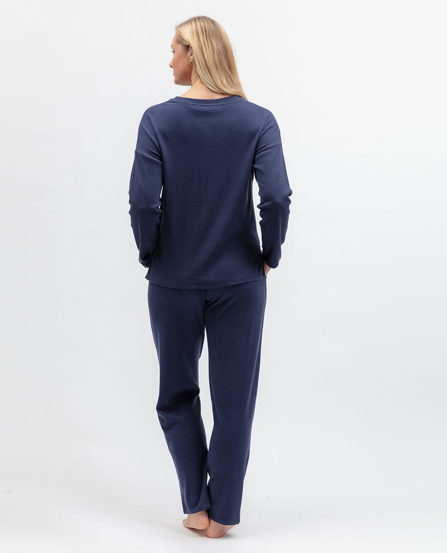 Blue Womens Slouch Ribbed Jersey Pyjama Set