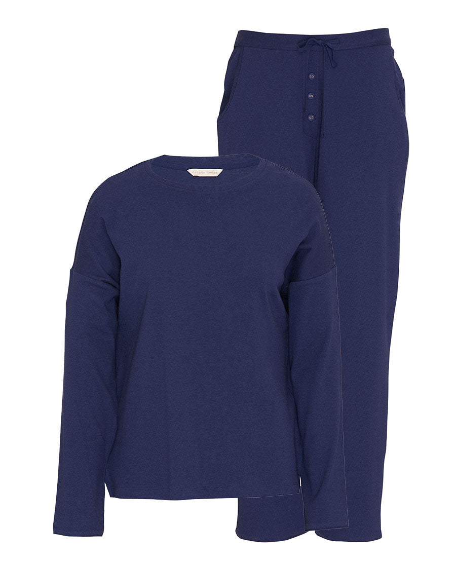 Blue Womens Slouch Ribbed Jersey Pyjama Set