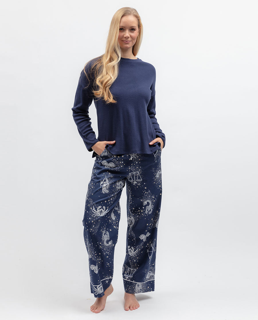 Blue Womens Slouch Ribbed Jersey Pyjama Top
