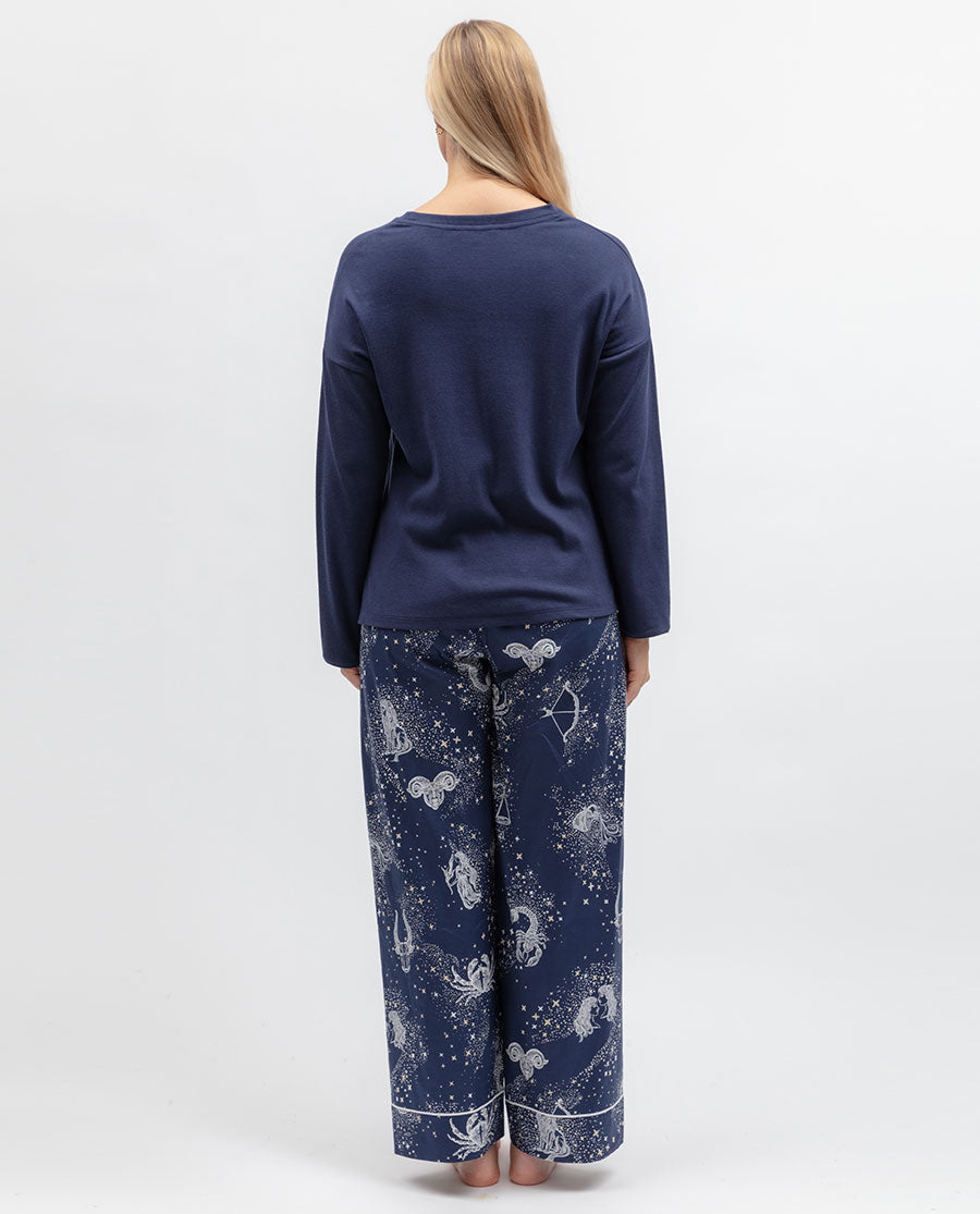 Blue Womens Slouch Ribbed Jersey Pyjama Top