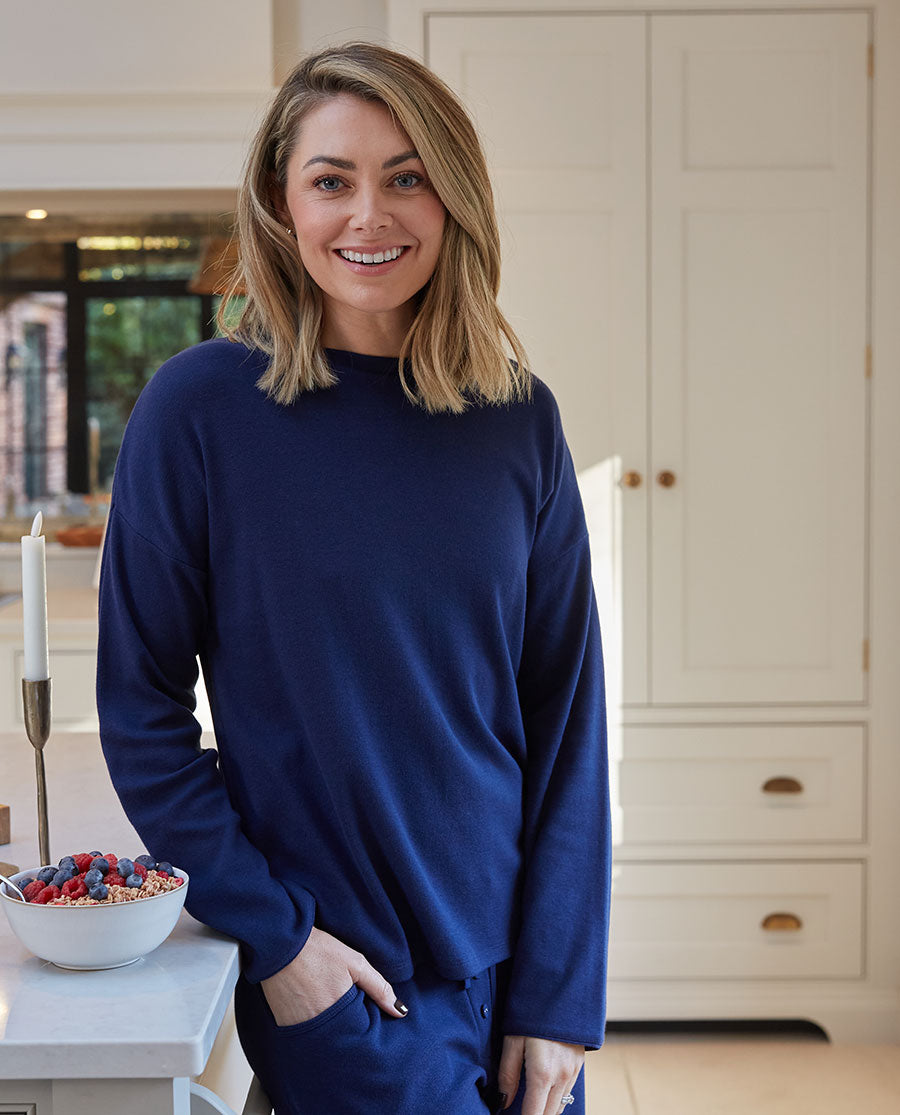 Blue Womens Slouch Ribbed Jersey Pyjama Top