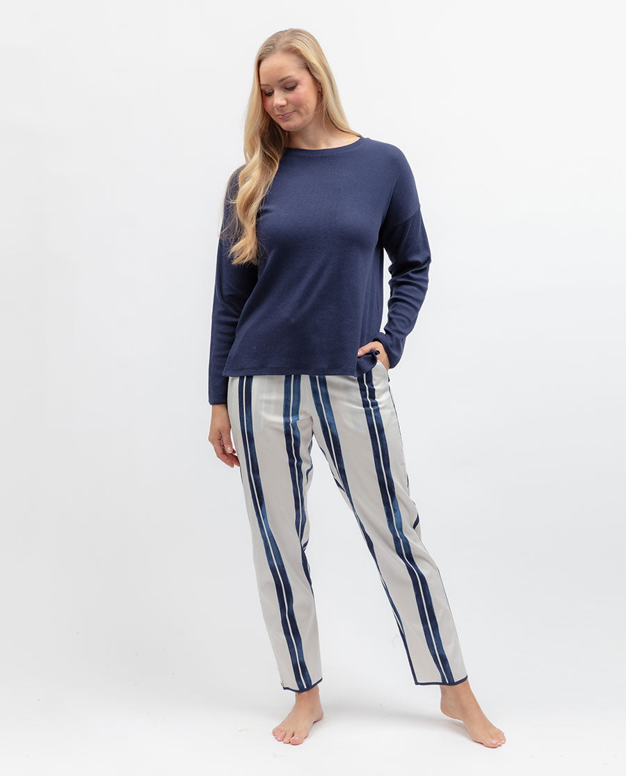 Blue Womens Slouch Ribbed Jersey Pyjama Top