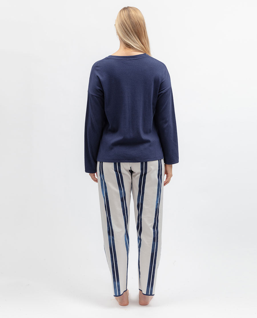 Blue Womens Slouch Ribbed Jersey Pyjama Top