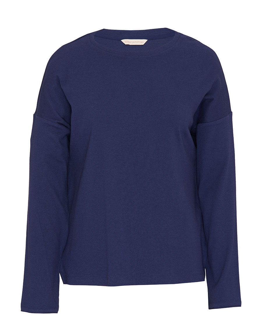 Blue Womens Slouch Ribbed Jersey Pyjama Top