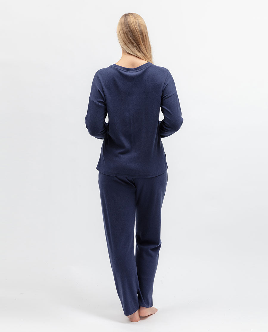 Blue Womens Ribbed Jersey Pyjama Bottoms