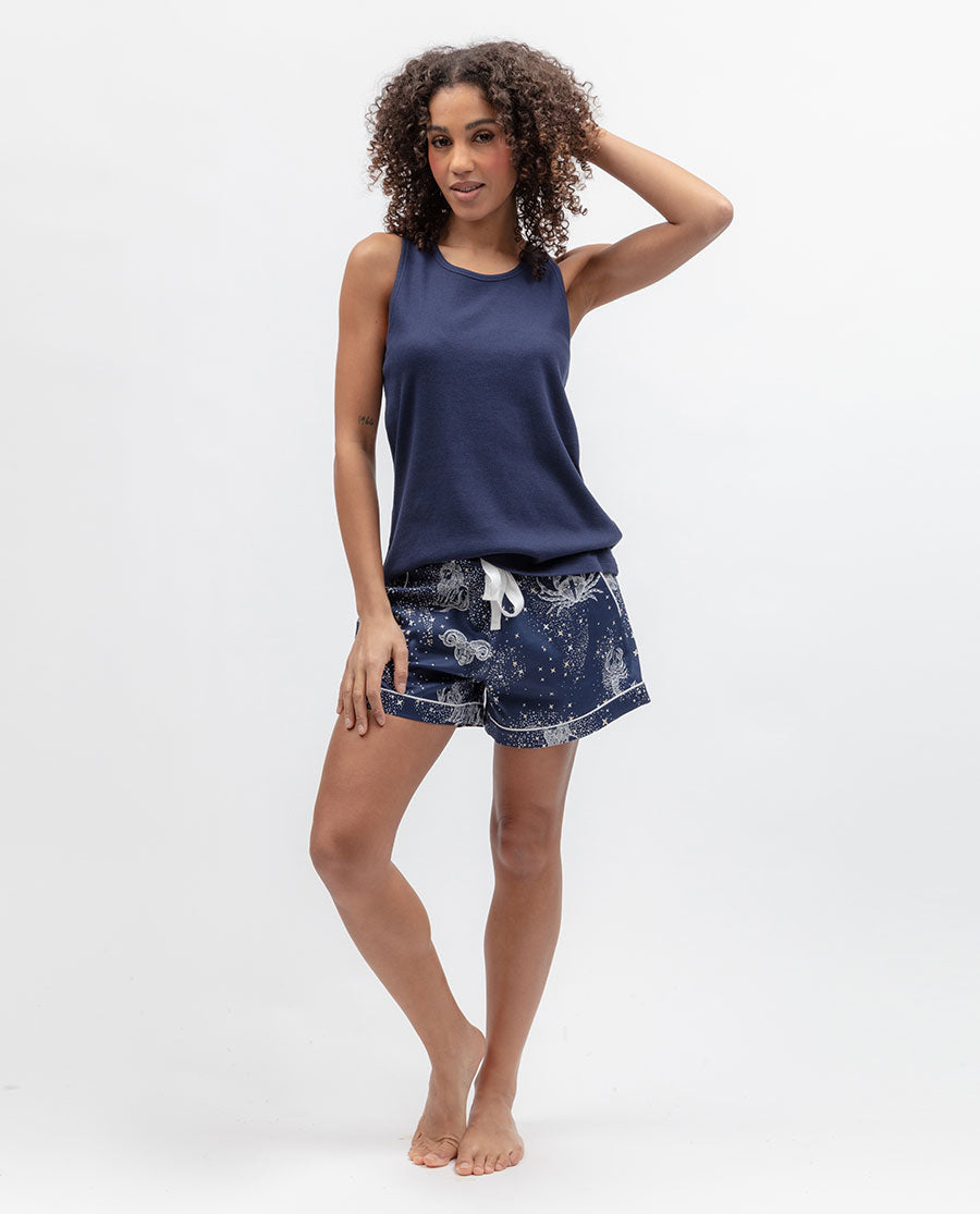 Blue Womens Ribbed Jersey Vest