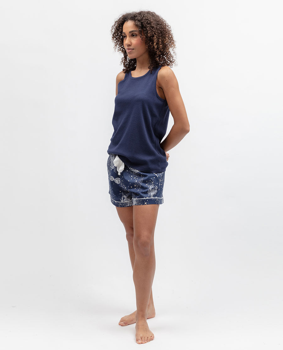 Blue Womens Ribbed Jersey Vest