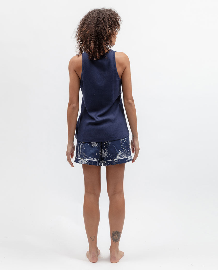 Blue Womens Ribbed Jersey Vest