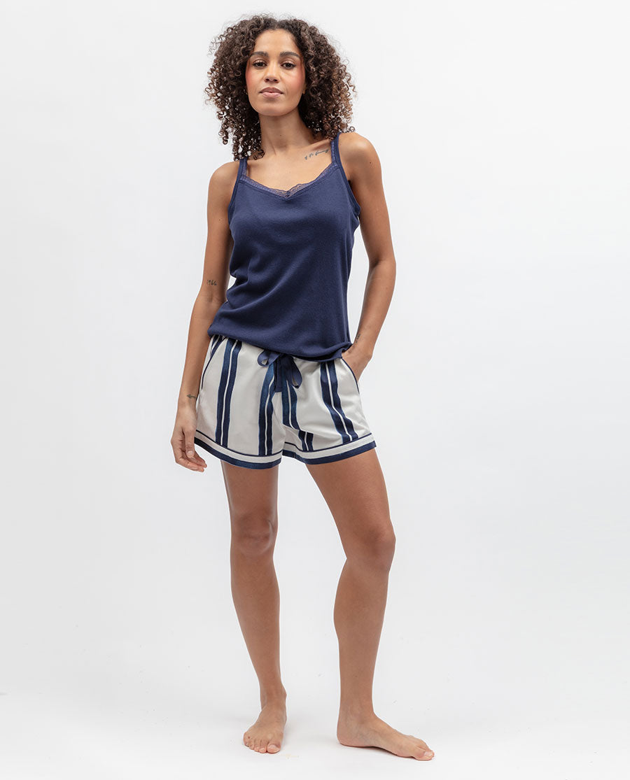Blue Womens Lace Trim Ribbed Jersey Hidden Support Vest