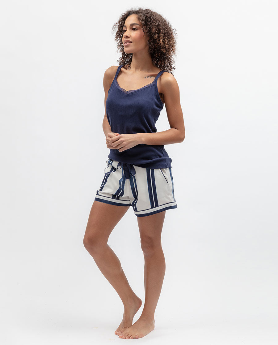 Blue Womens Lace Trim Ribbed Jersey Hidden Support Vest