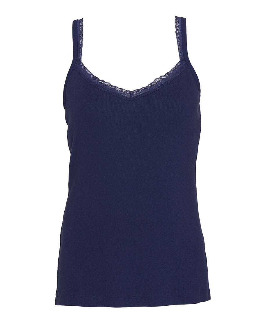 Blue Womens Lace Trim Ribbed Jersey Hidden Support Vest