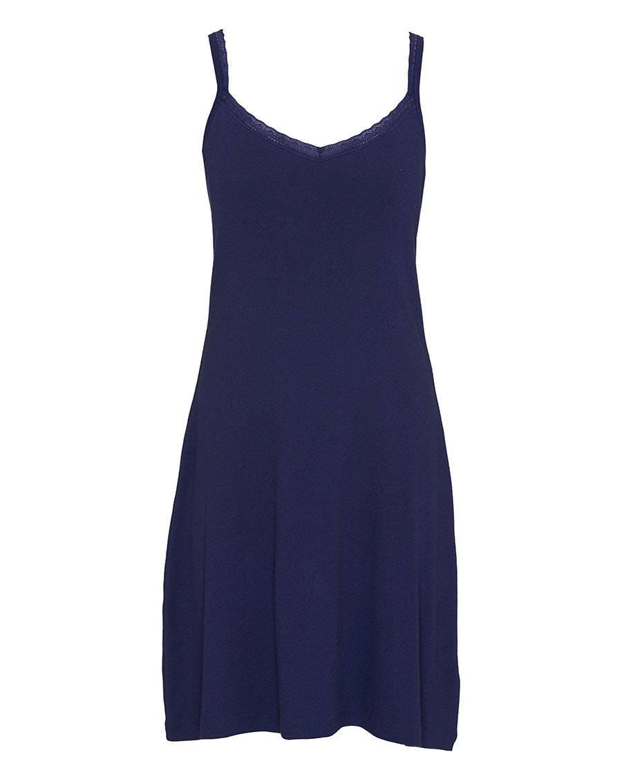 Blue Womens Lace Trim Ribbed Jersey Hidden Support Short Nightdress