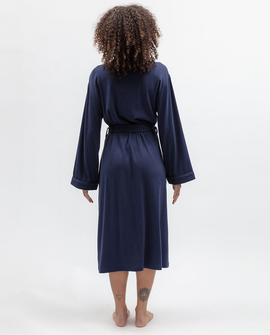Blue Womens Ribbed Jersey Long Dressing Gown