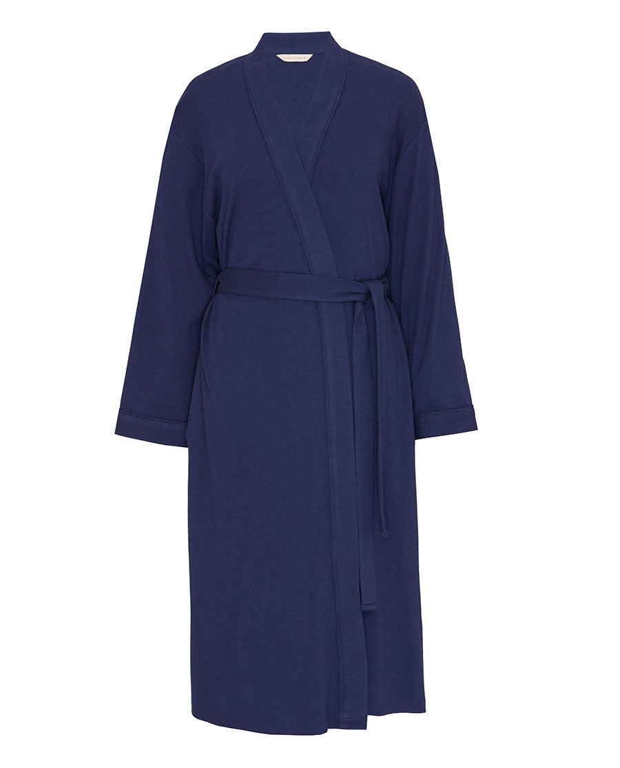 Blue Womens Ribbed Jersey Long Dressing Gown