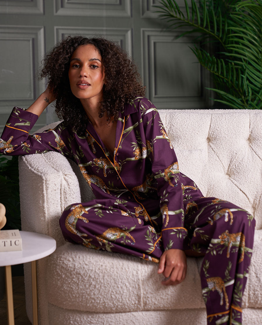 Wild Slumber Womens Leopard Print Wide Leg Pyjama Set