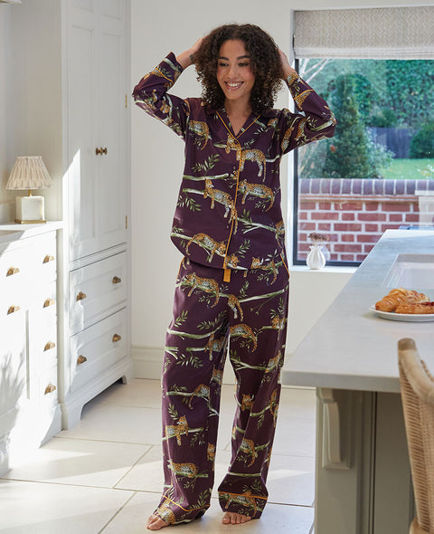 Wild Slumber Womens Leopard Print Wide Leg Pyjama Set