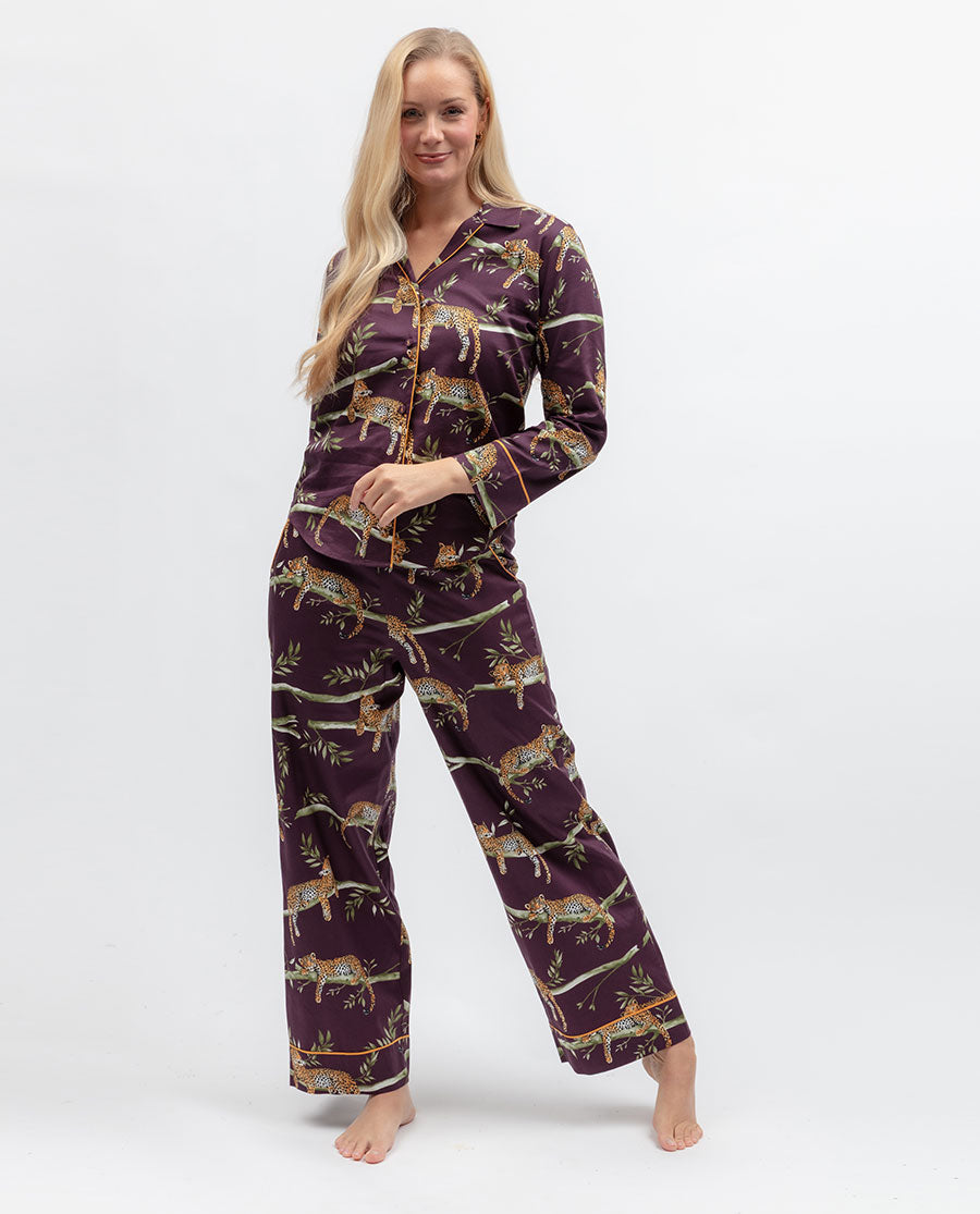 Wild Slumber Womens Leopard Print Wide Leg Pyjama Set