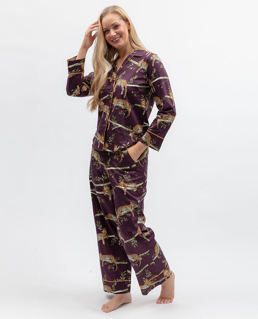 Wild Slumber Womens Leopard Print Wide Leg Pyjama Set