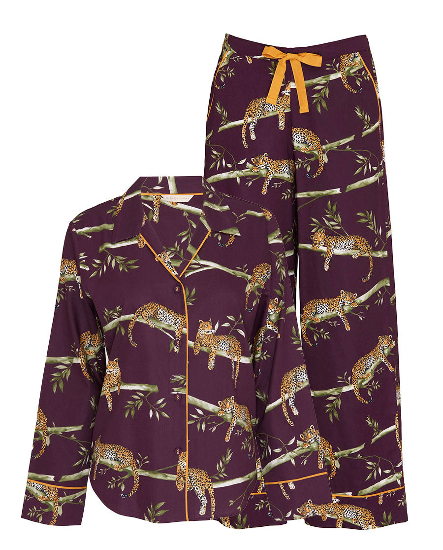 Wild Slumber Womens Leopard Print Wide Leg Pyjama Set