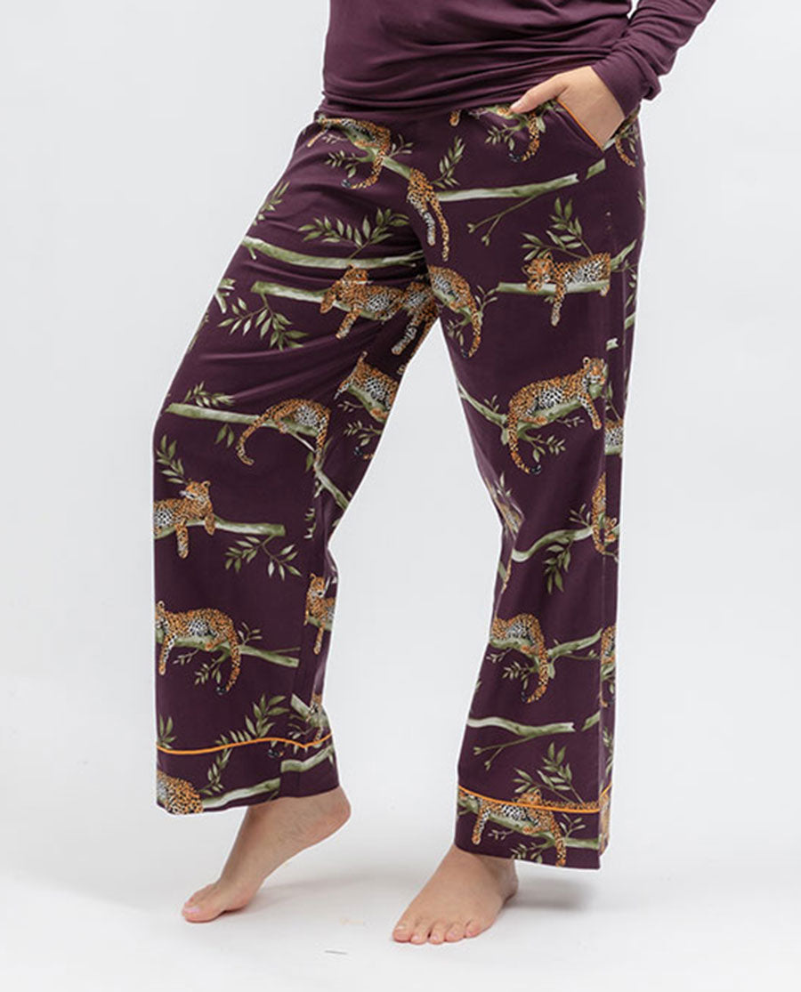 Wild Slumber Womens Leopard Print Wide Leg Pyjama Bottoms