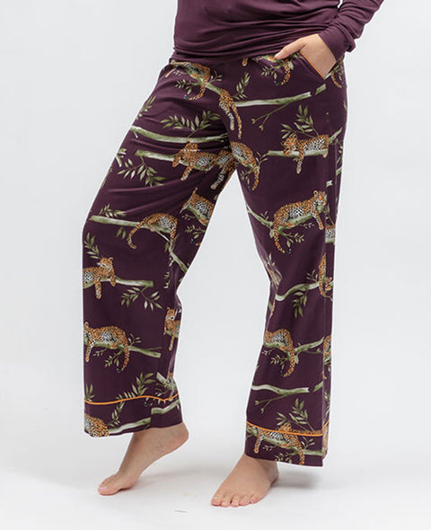 Wild Slumber Womens Leopard Print Wide Leg Pyjama Bottoms